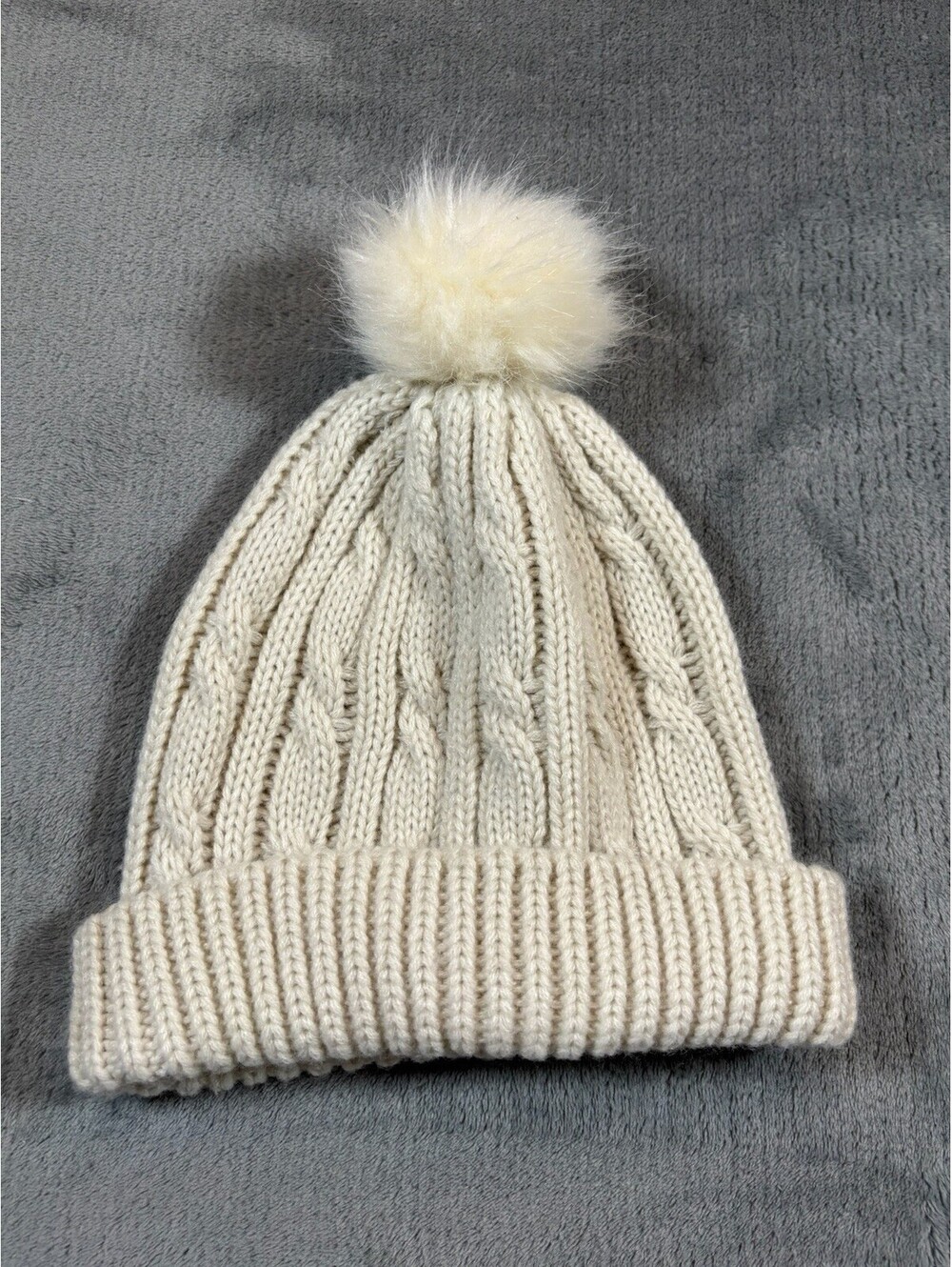Isotoner Women’s Beanie Ivory Cable Knit Classic Puff Ball Detail Cozy Winter